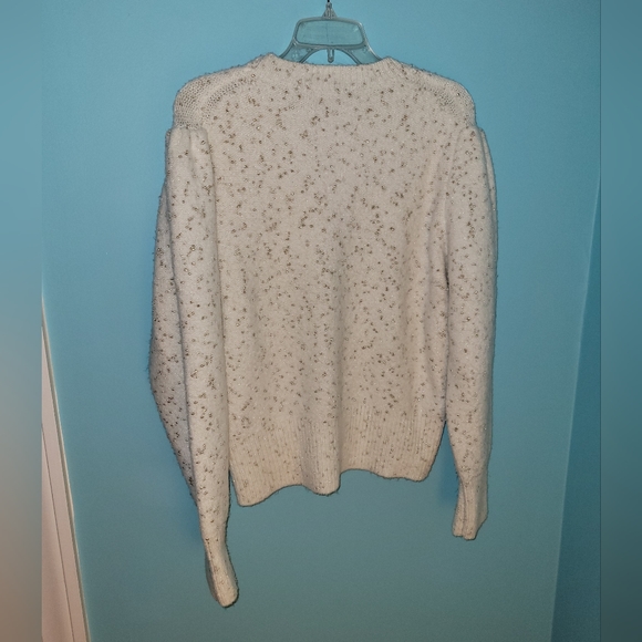 Ann Taylor Puff Sleeve Pullover Sweater White Metallic sz. XL - Picture 2 of 6